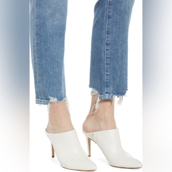 PAIGE SARAH HIGH WAIST ANKLE SLIM JEANS IN CANCUN W DESTROYED HEM - Picture 9 of 10